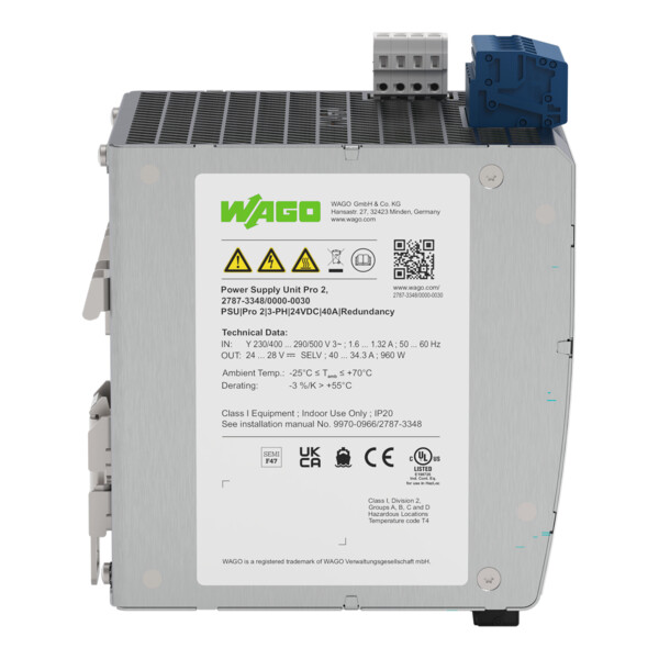 Alimentation Pro 2, monophasée, 24 V DC - 40 A, MOFSET, capable de communiquer - Wago - 27873448/000030