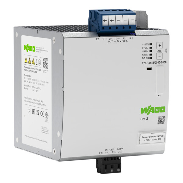 Alimentation Pro 2, monophasée, 24 V DC - 40 A, MOFSET, capable de communiquer - Wago - 27873448/000030