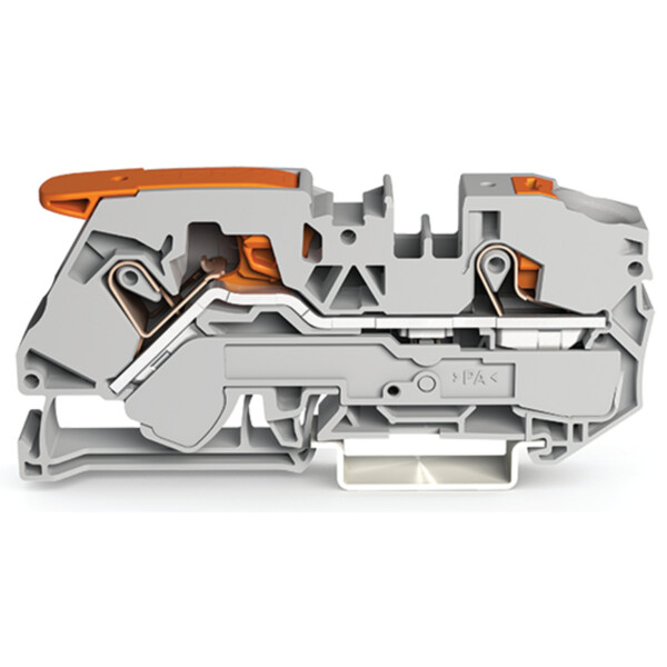 Borne de passage pour 2 conducteurs avec levier et poussoir 16mm²; orange - Wago - 21165202