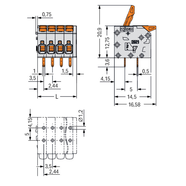 Borne pour circuits imprimés - Wago - 26011102/000012