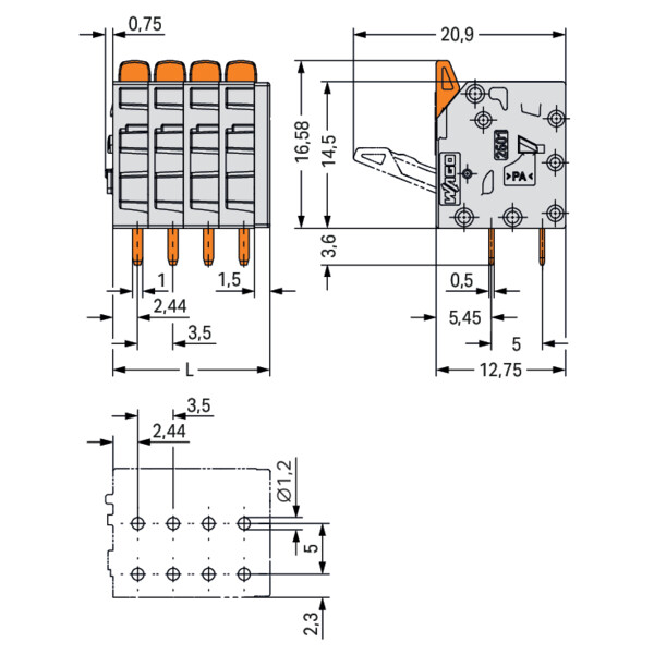Borne pour circuits imprimés - Wago - 26013103/987200