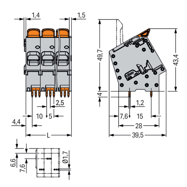 Borne pour circuits imprimés Levier 16mm² pas 10mm 10 pôles; gris - Wago - 26162110/010000