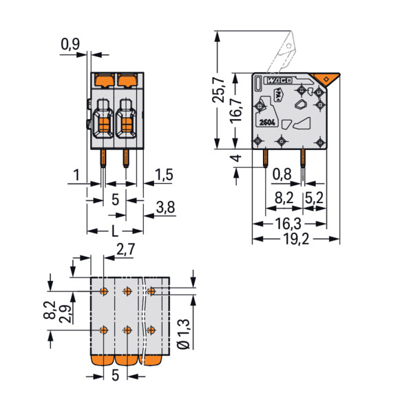 Borne pour circuits imprimés Levier 4mm² pas 5mm 9 pôles; noir - Wago - 26041109/000004