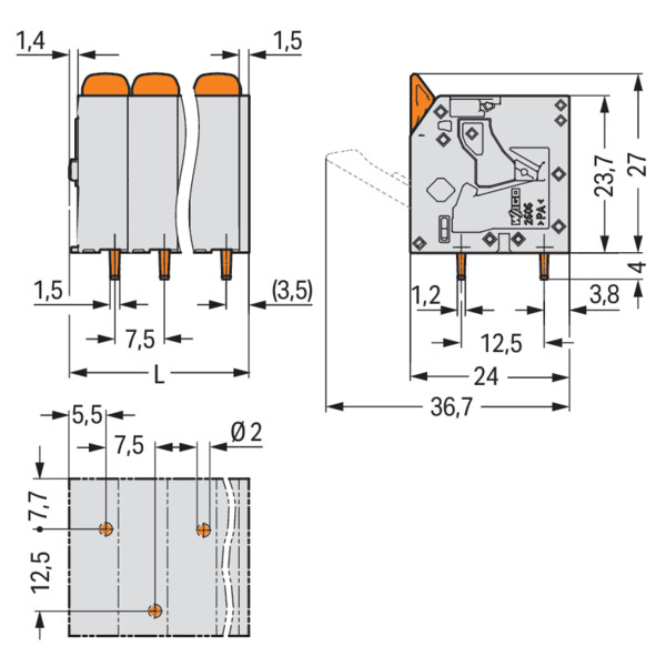 Borne pour circuits imprimés - Wago - 26063103
