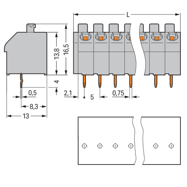 Borne pour circuits imprimés Bouton-poussoir 1,5mm² pas 5mm 8 pôles; blanc - Wago - 250508/000050