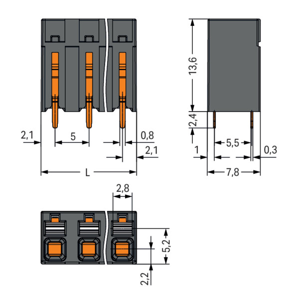 Borne pour circuits imprimés THR Bouton-poussoir 1,5mm² pas 5mm 7 pôles; noir - Wago - 20863107/997607