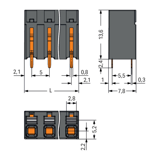 Borne pour circuits imprimés THR Bouton-poussoir 1,5mm² pas 5mm 7 pôles; noir - Wago - 20863127/997607