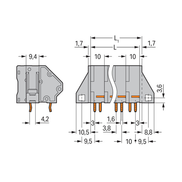 Borne pour circuits imprimés - Wago - 745501/006000