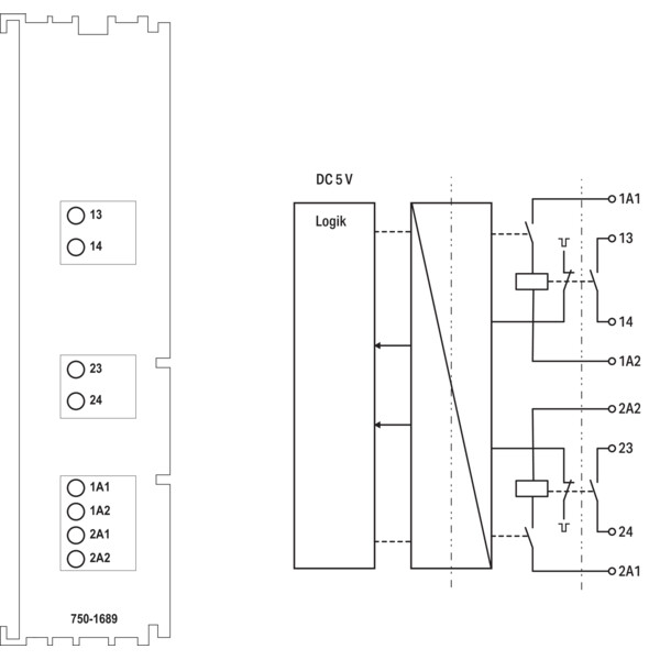 Borne 2 sorties relais de sécurité 250V - 6A - Wago - 7501689