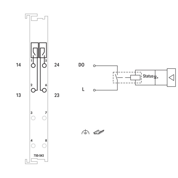 Borne 2 sorties relais 1T 250 V AC - 2 A - libres de potentiel - Sans PE - Wago - 750543