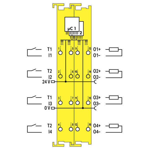 Borne de sécurité, 4 entrées 4 sorties 24 V DC - 2A - Débrochable - Wago - 753667/000104