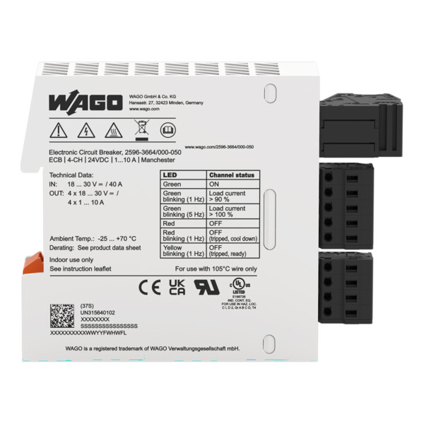 Disjoncteur électronique 24 V DC - 4 canaux 1...10 A (Manchester) - Wago - 25963664/000050