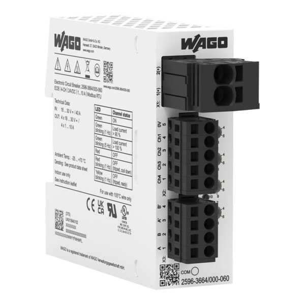 Disjoncteur électronique 24 V DC - 4 canaux 1...10 A (Modbus RTU) - Wago - 25963664/000060