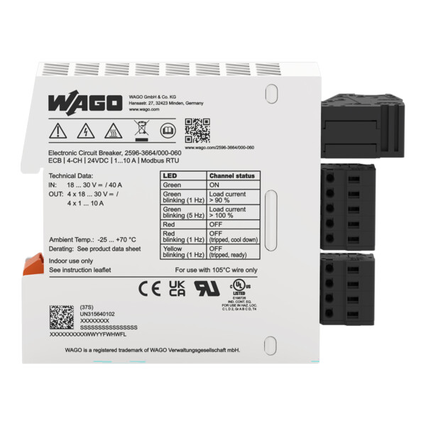 Disjoncteur électronique 24 V DC - 4 canaux 1...10 A (Modbus RTU) - Wago - 25963664/000060