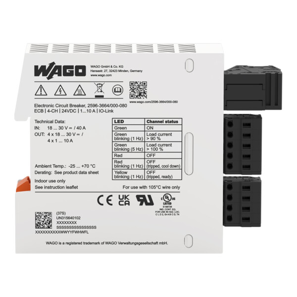 Disjoncteur électronique 24 V DC - 4 canaux 1...10 A (IO-Link) - Wago - 25963664/000080
