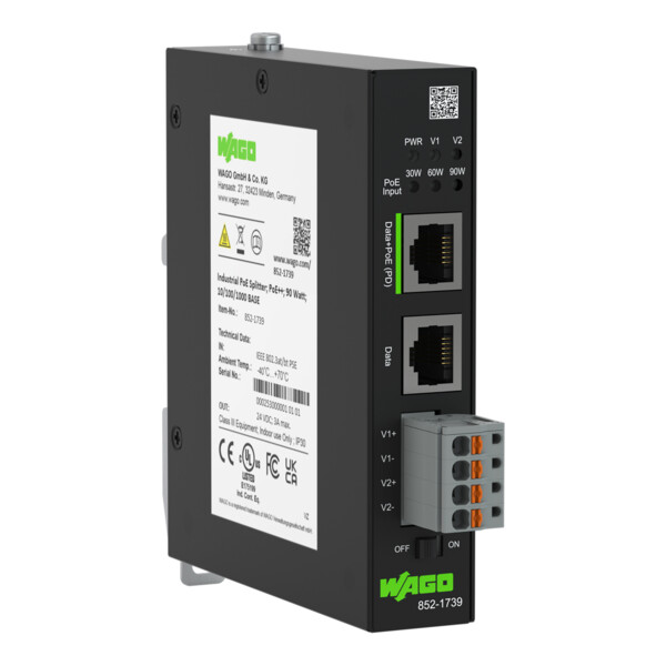 Splitter PoE/PoE+/PoE++ vers Ethernet 10/100/1000 BASE-T et 24V DC jusqu'à 2A - Wago - 8521739