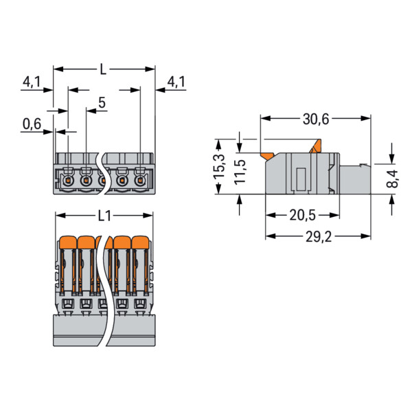 Connecteur mâle pour 1 conducteur Levier Push-in CAGE CLAMP, 3 pôles, gris - Wago - 22311603