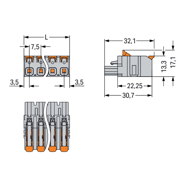 Connecteur femelle pour 1 conducteur Levier Push-in CAGE CLAMP®; gris - Wago - 22321202/327000