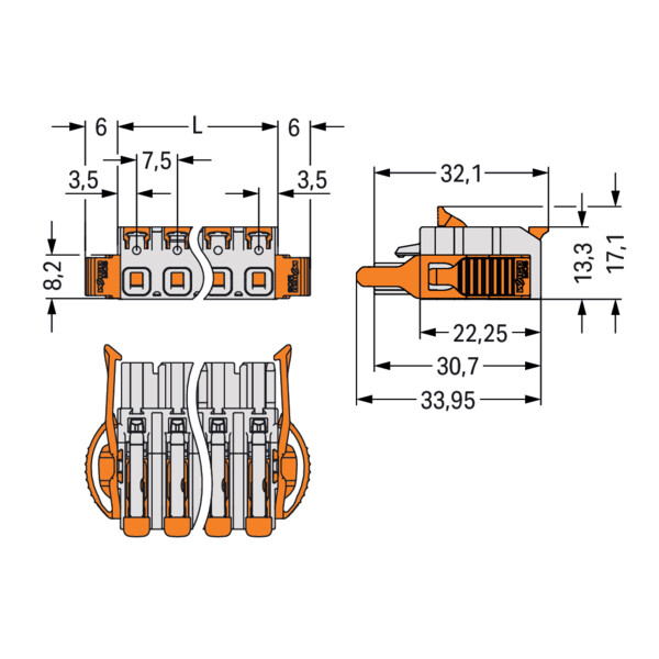 Connecteur femelle pour 1 conducteur Levier Push-in CAGE CLAMP®; gris - Wago - 22321204/038000