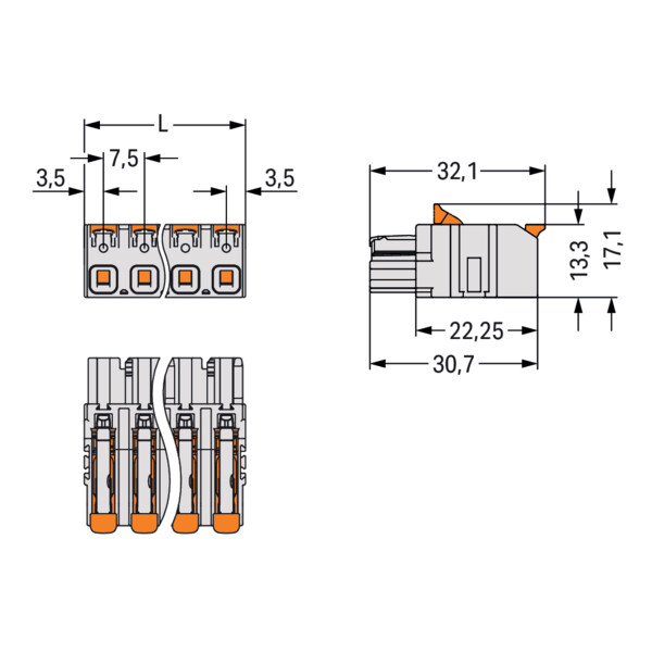 Connecteur femelle pour 1 conducteur Levier Push-in CAGE CLAMP®; gris clair - Wago - 27221202/326000