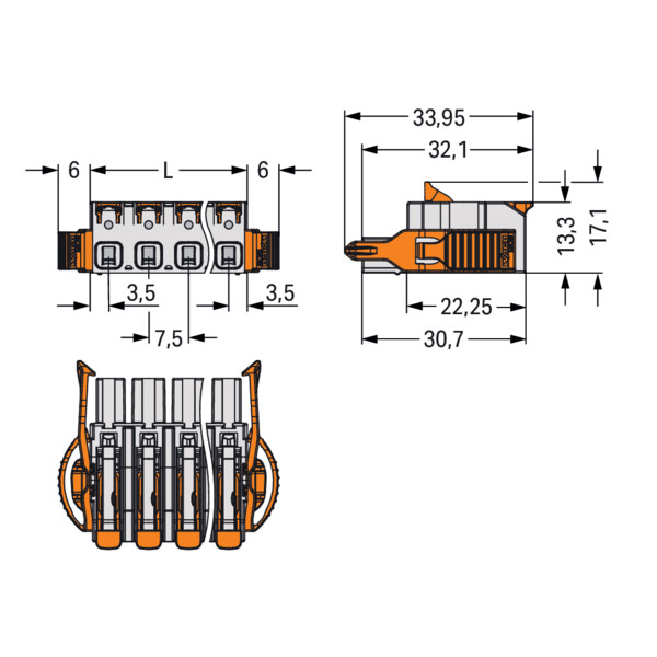 Connecteur femelle pour 1 conducteur Levier Push-in CAGE CLAMP®; gris clair - Wago - 27241203/038000