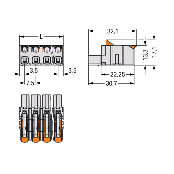 Connecteur femelle pour 1 conducteur Levier Push-in CAGE CLAMP®; gris clair - Wago - 27241204/334000