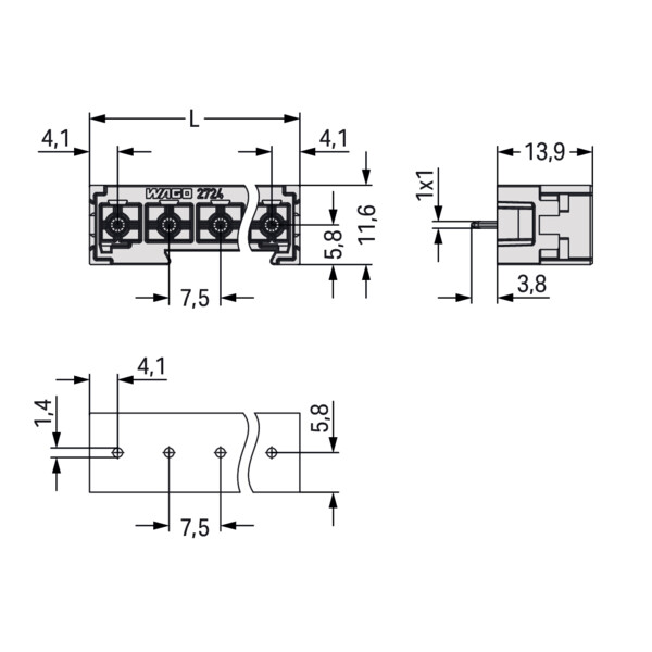 Connecteur mâle THT Broche à souder 1,0 x 1,0 mm droit à 90°; gris clair - Wago - 27243807