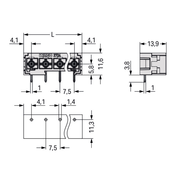 Connecteur mâle THT Broche à souder 1,0 x 1,0 mm incliné 0°; gris clair - Wago - 27243824