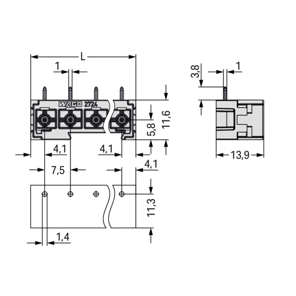 Connecteur mâle THT Broche à souder 1,0 x 1,0 mm incliné 180°; gris clair - Wago - 27243844