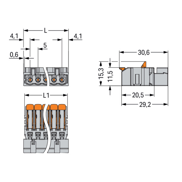 Connecteur mâle pour 1 conducteur Levier Push-in CAGE CLAMP, 10 pôles gris clair - Wago - 27211610