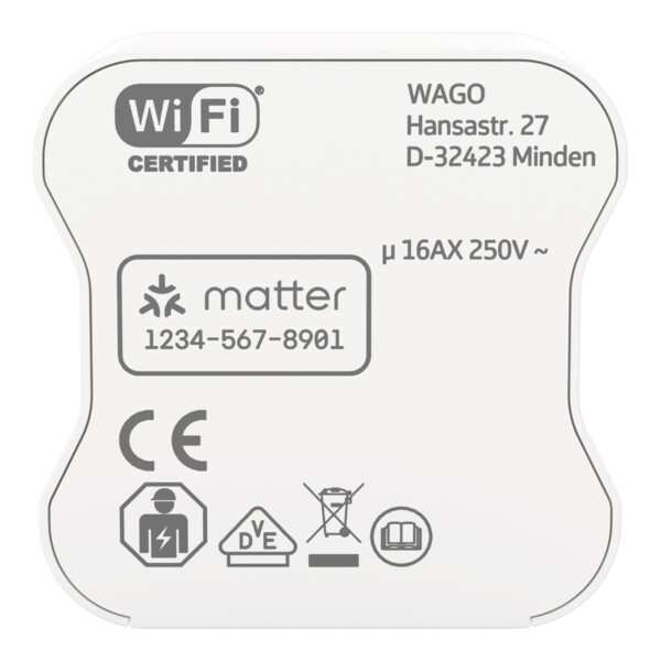 Relais ON/OFF 1E/1S, 16 A, alim 200–240 V, WiFi/Matter. - Wago - 27571101