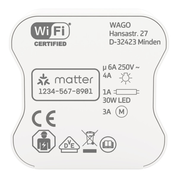 Relais ON/OFF 2E/2S, 6 A, alim 200–240 V, WiFi/Matter. - Wago - 27571109