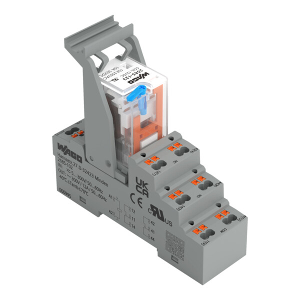 Embase avec relais 12 V DC - 2 RT, technologie Push-in avec bouton-poussoir - Wago - 2585323