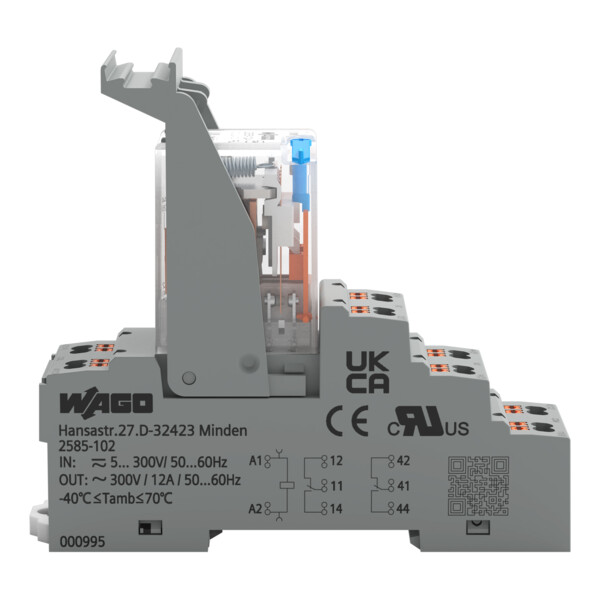 Embase avec relais 24 V DC - 2 RT, technologie Push-in avec bouton-poussoir - Wago - 2585324