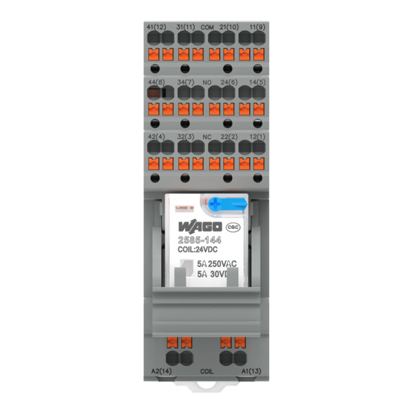 Embase avec relais 24 V DC - 4 RT, technologie Push-in avec bouton-poussoir - Wago - 2585344