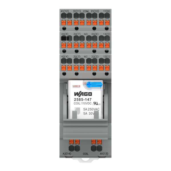 Embase avec relais 110 V DC - 4 RT, technologie Push-in avec bouton-poussoir - Wago - 2585347