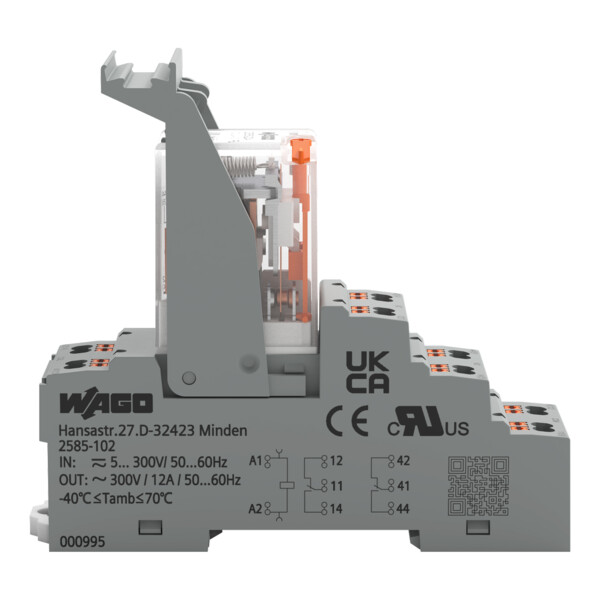 Embase avec relais 24 V AC - 2 RT, technologie Push-in avec bouton-poussoir - Wago - 2585524