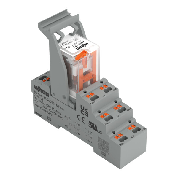 Embase avec relais 115 V AC - 2 RT, technologie Push-in avec bouton-poussoir - Wago - 2585527