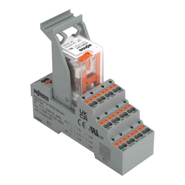 Embase avec relais 115 V AC - 4 RT, technologie Push-in avec bouton-poussoir - Wago - 2585547