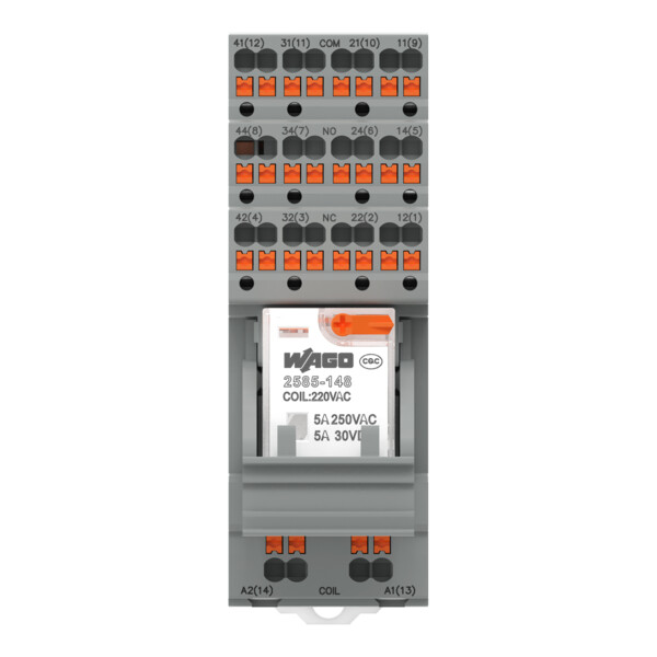 Embase avec relais 230 V AC - 4 RT, technologie Push-in avec bouton-poussoir - Wago - 2585548