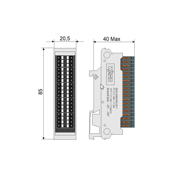 Interface distrib. Potent. +/- borne bouton 38 x 1,5mm² - Wago - 8002099/000511