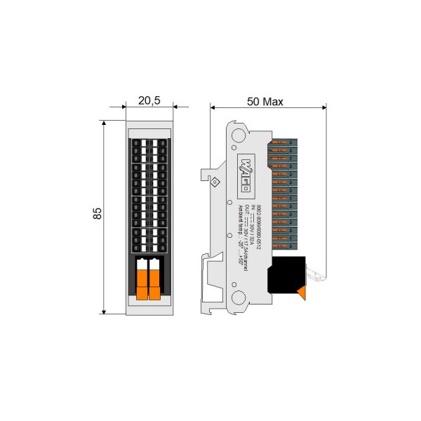 Interface distrib. Potent. +/- borne bouton 28 x 1,5mm² / levier 2 x 4mm² - Wago - 8002099/000512