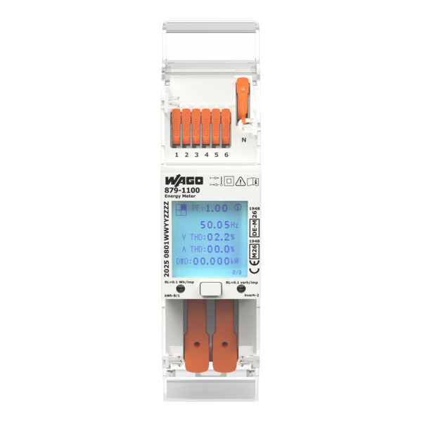Compteur d'énergie monophasé MID mesure directe 65A, RS485 + MBUS + WiFi - Wago - 8791100