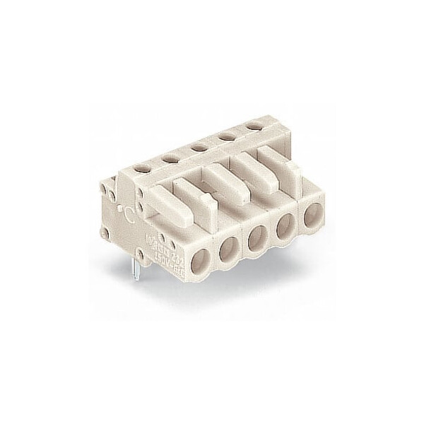 Connecteur femelle avec broches à souder 0,6 x 1 mm/ détrompé / gris clair,pas 5 - Wago - 722240