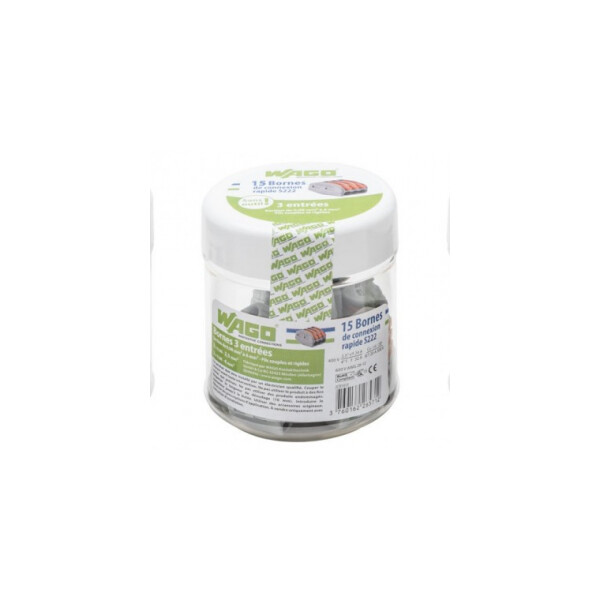 Bornes de connexion Wago auto blister de 15 bornes 3 entrées S222 - Wago - 009966