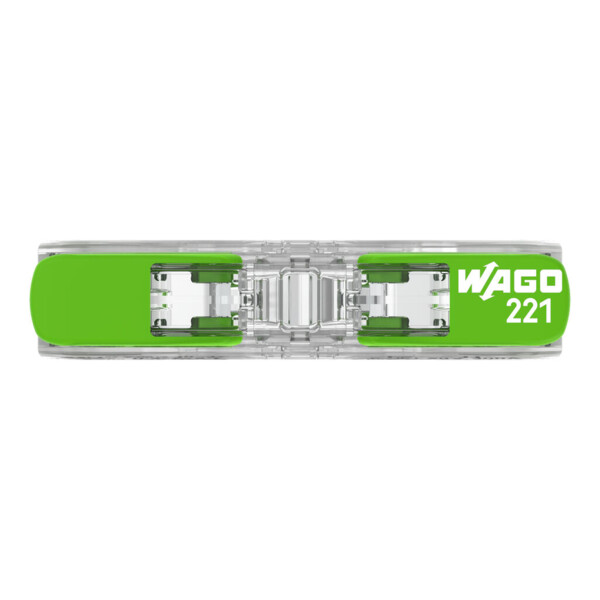 Borne de raccordement Wago 221 Green 2x4mm² à leviers (blister de 12 bornes) - Wago - 2212431/995012