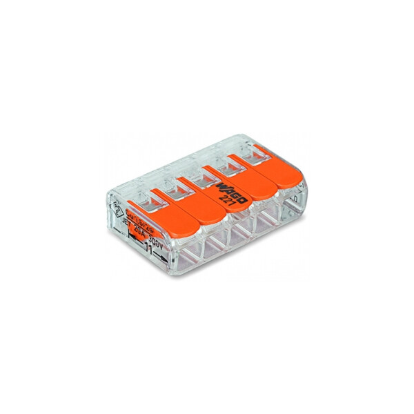 Wago Mini borne 4² d'installation universelle pour types de conducteurs, borne pour 5 conducteurs, avec leviers de manipulation - Wago - 221415