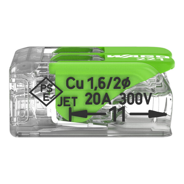 Borne de raccordement Wago 221 Green 2x4mm² à leviers - Wago - 221422