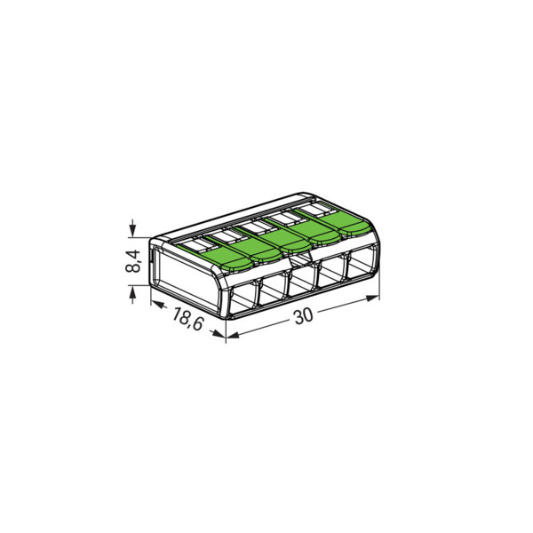 Borne de raccordement Wago 221 Green 5x4mm² à leviers (blister de 8 bornes) - Wago - 221425/995008