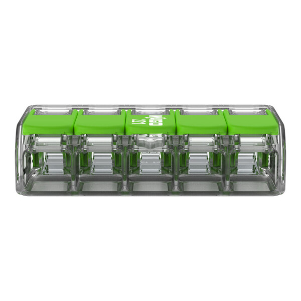 Borne de raccordement Wago 221 Green 5x4mm² à leviers (blister de 8 bornes) - Wago - 221425/995008